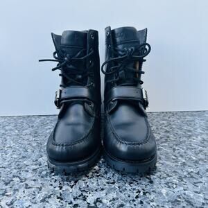 POLO RALPH LAUREN Black RANGER Tumbled Leather Lug Sole Lace Up Boot 10 D